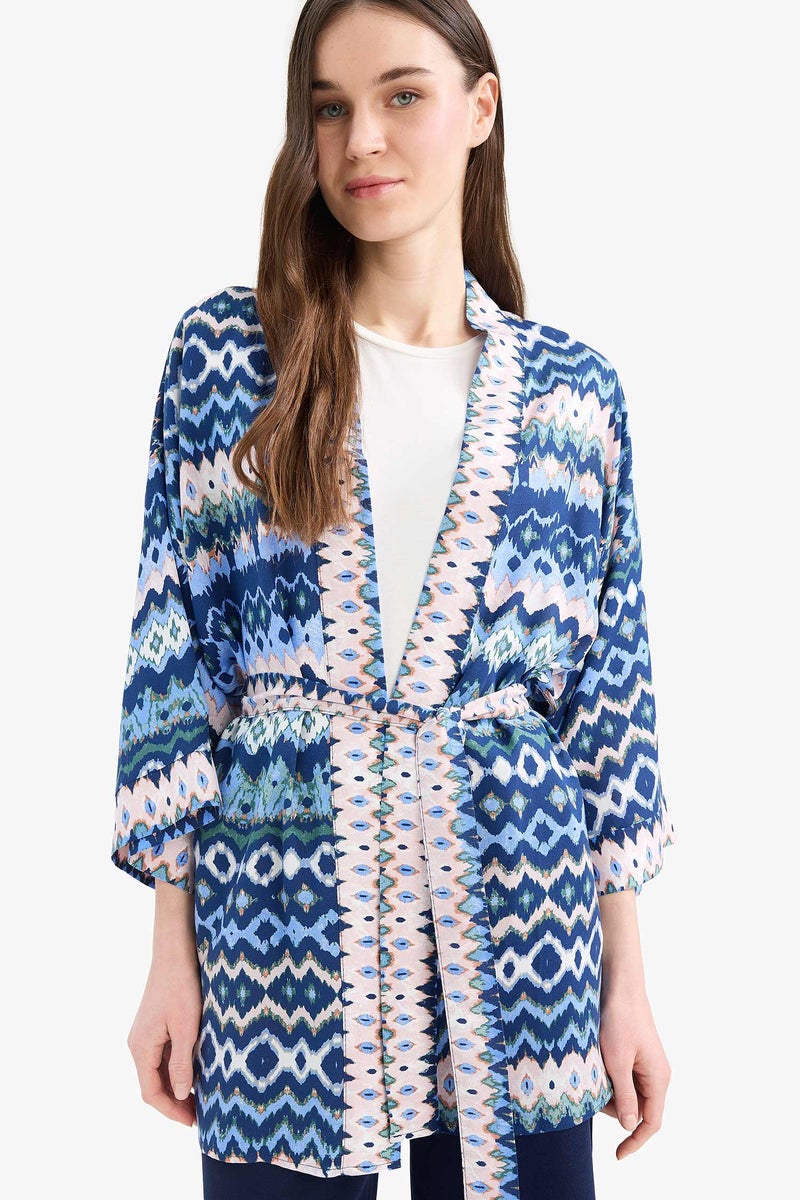 DeFacto Blue Woman Relax Fit Shawl Collar Long Sleeve Shirt Casual - Image 4